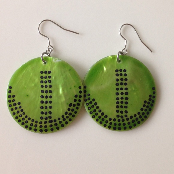 Hand painted shell, circular earrings