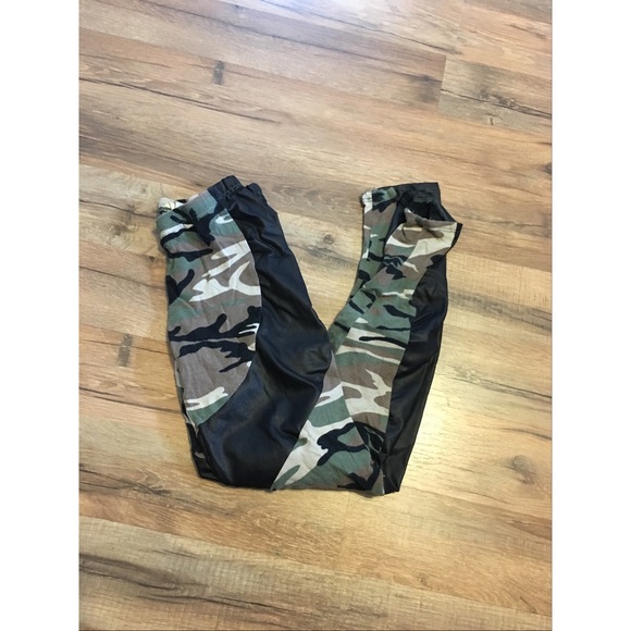 Camo and pleather leggings