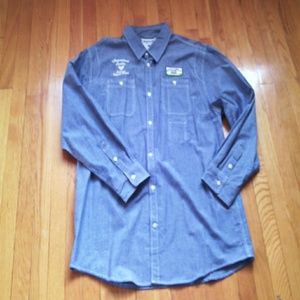 Denim shirt with logos