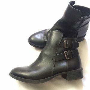 Black faux leather ankle boots