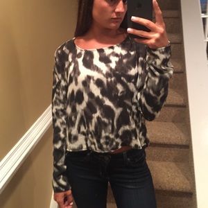 Printed long sleeve open back top
