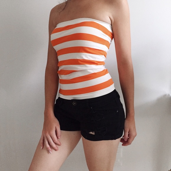 Ambiance Tops - Orange & White Stripe Tube Top Ambiance Tops - Orange & White Stripe Tube Top