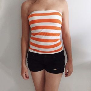Ambiance Tops - Orange & White Stripe Tube Top Ambiance Tops - Orange & White Stripe Tube Top