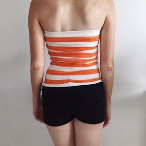 Ambiance Tops - Orange & White Stripe Tube Top Ambiance Tops - Orange & White Stripe Tube Top