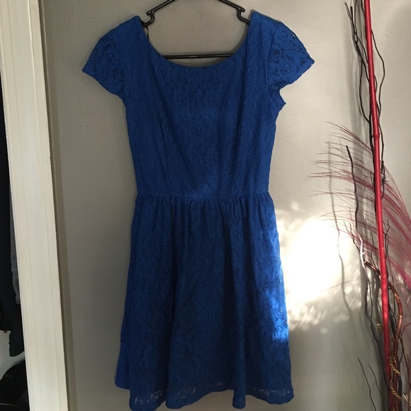 Royal blue lace skater dress