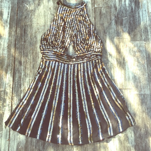 FREE PEOPLE sassy black/gold sequin dress