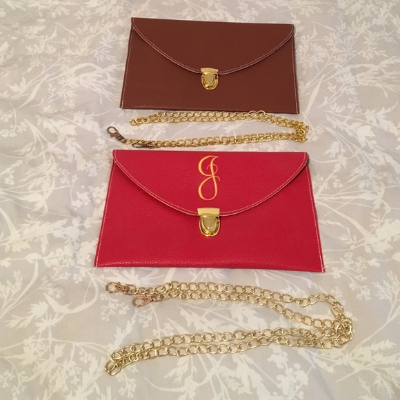 NEW - 2 Envelope Clutches ( brown & red with J)
