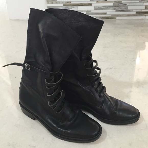 Anne Klein Black Leather Military Boots