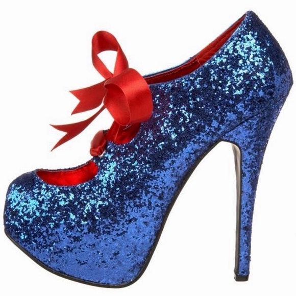 Bordello High Heel Blue Glitter Platform Pumps
