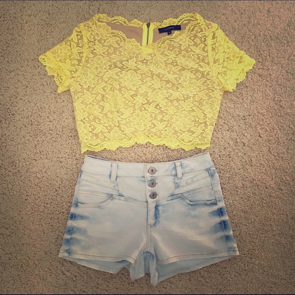 Yellow Nude Lace Crop Top