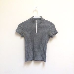 SOLD vtg 90s striped sporty zip up mock neck top