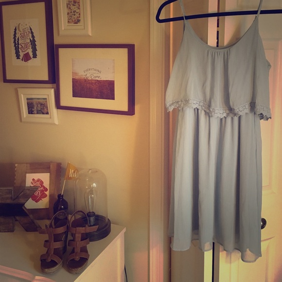 2 for 25% off! Pastel Blue Ruffle, Lace-Trim Dress