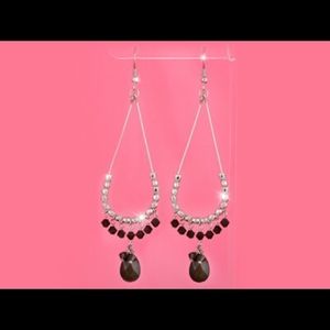Onyx Quartz Black  Swarovski Crystals Earrings.