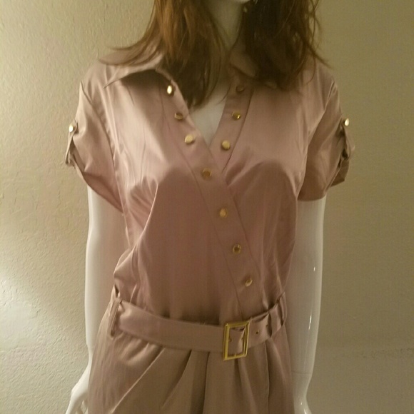 Bronze tan dress with belt by Ashley Stewart