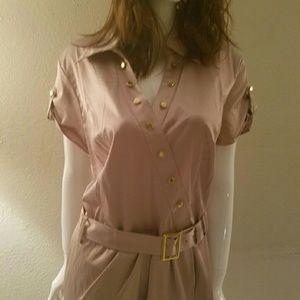 Bronze tan dress with belt by Ashley Stewart