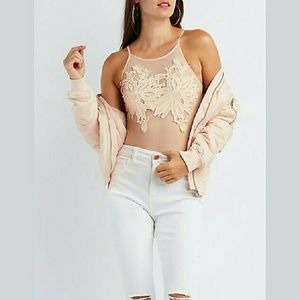 Sheer mesh and lace bodysuit