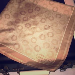 Coach Silk Square Scarf 21" X 21" beige and gold