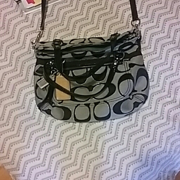 Black and grey coach purse