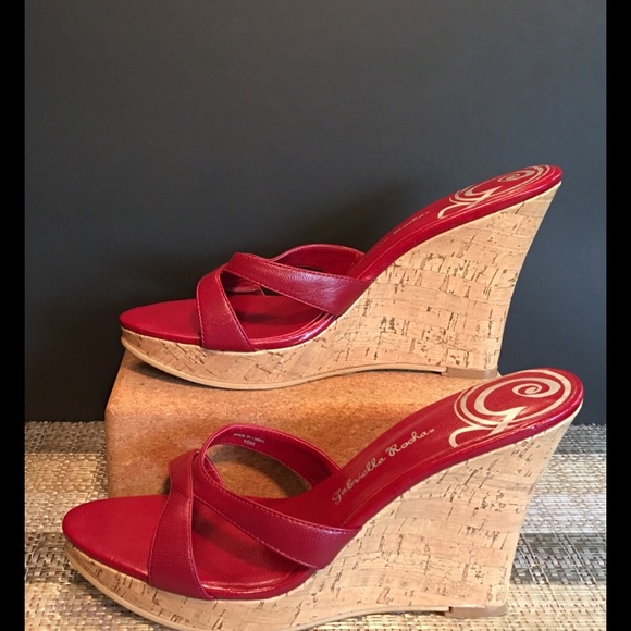 GABRIELLA ROCHA Red Leather Sandal 4" Cork Heel 10