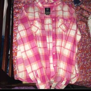Women's Plaid Pink American Eagle Button Up Shirt