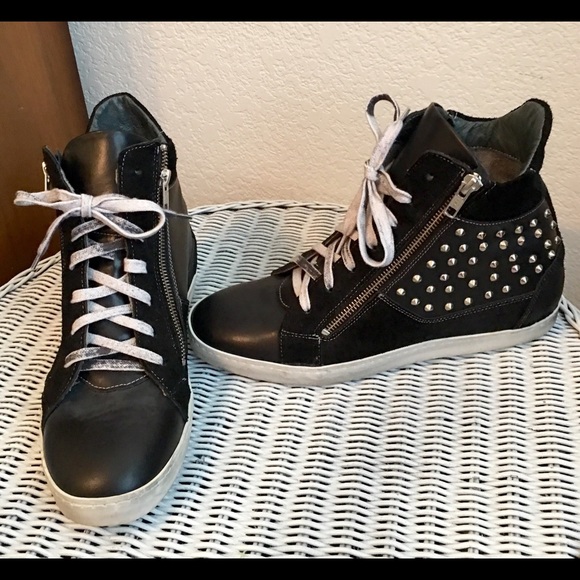 Black studded high top wedge