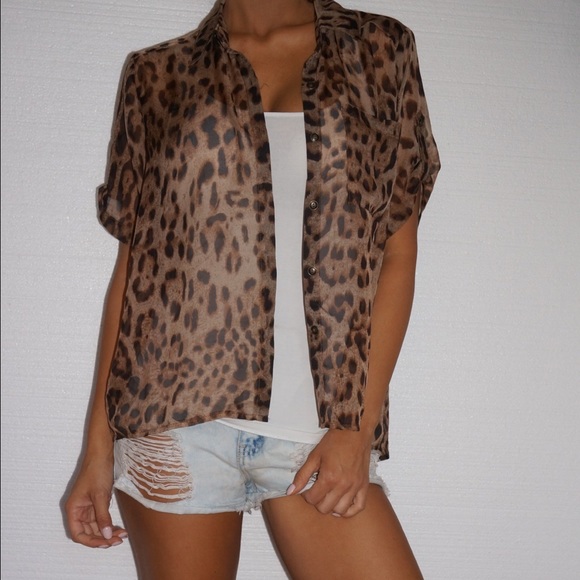 Leopard light weight button up dress shirt