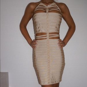 Thick Caged gold bandage dress