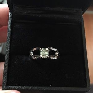 White Green Moissanite & Black Diamond Silver ring
