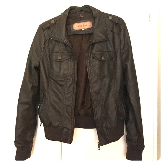 Brown leather bomber jacket