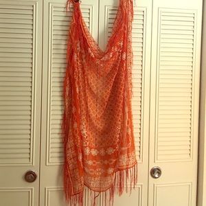 Boho tasseled orange scarf