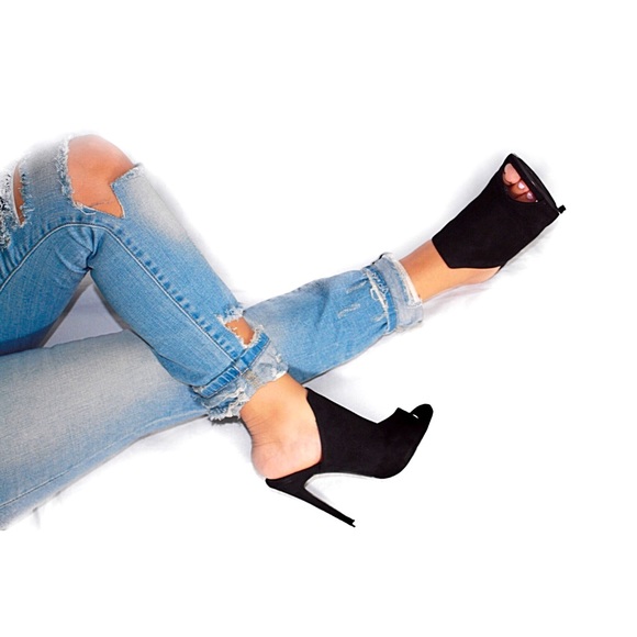 Black open toe mules heels - Picture 3 of 3