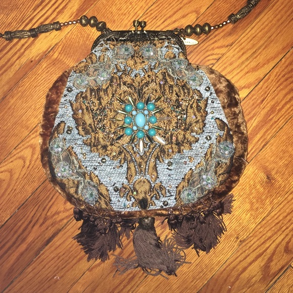 Mary Frances Brown Ornate Tassel Purse
