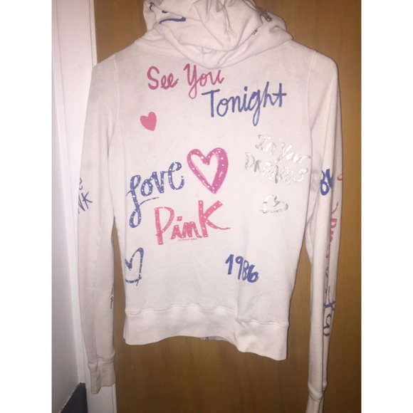 PINK Victoria's Secret Tops - VS pink vintage old school white full zip hoodie