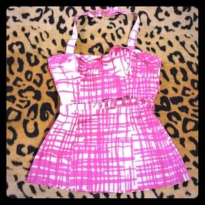 TRINA TURK, SZ. 0, Pink Abstract Belted Halter Top