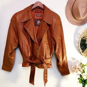 Vintage 80s Brown Leather Motorcycle Jacket