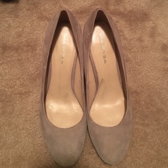 Via Spiga "Farley" Suede Wedges, charcoal