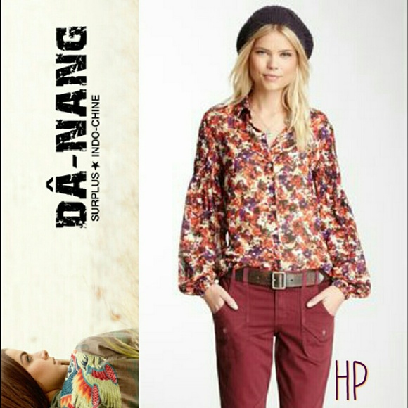 100% Silk Autumn Floral Blouse by Da Nang