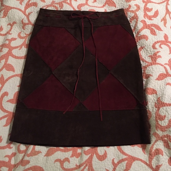 Chocolate Brown and Maroon Suede Skirt