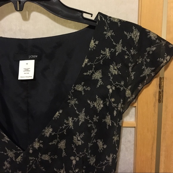 J Crew Silk Dress in Black with Floral Detail