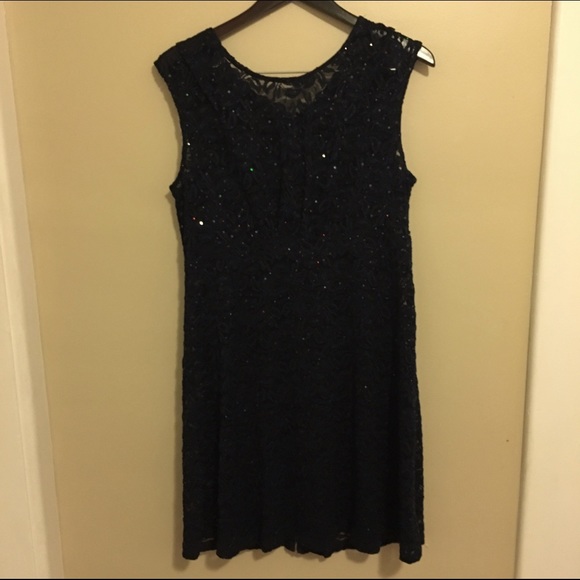 INC navy blue sparkle and lace cocktail dress.