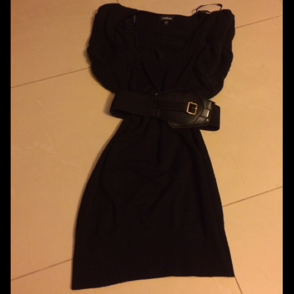 Bebe Black Mini Dress W/ Covered Shoulders & Belt