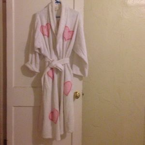 Shaved cotton long bathrobe with hearts