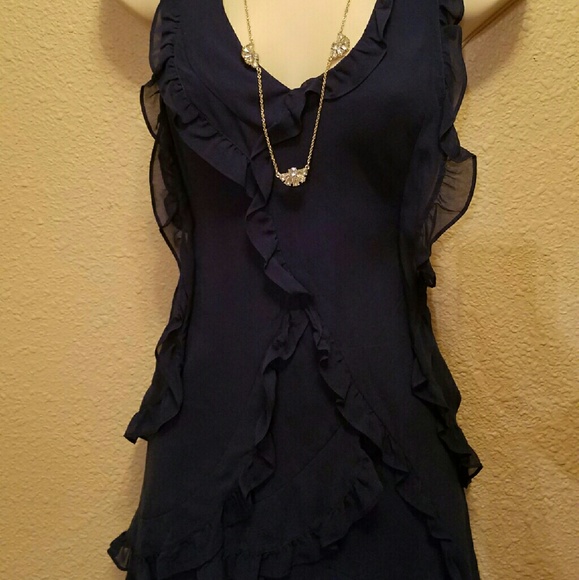 BCBGMaxAzaria Navy Blue Dress with Ruffles - Picture 2 of 3