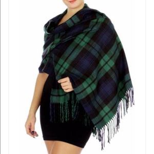 Extra Long &Wide Tartan Plaid Cashmere Scarf Green