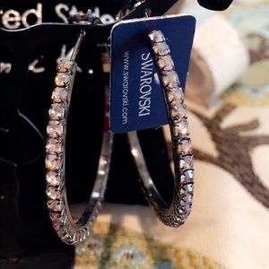 Silver hoop AB Swarovski earring