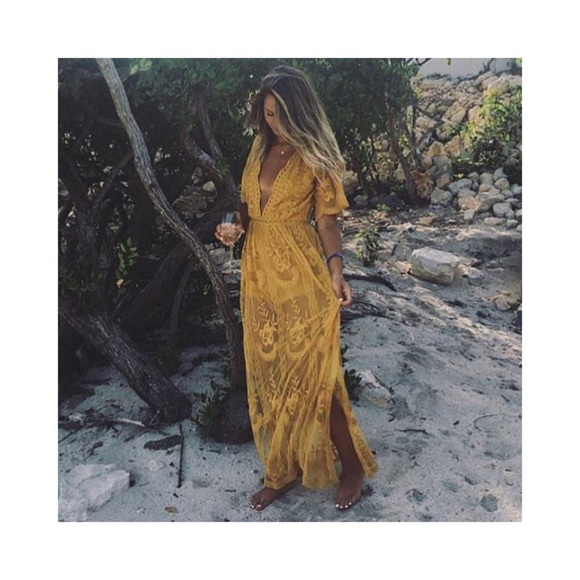 Dresses & Skirts - Lace Mustard Maxi Dress