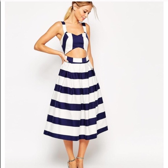 Asia cutout navy and white striped dress