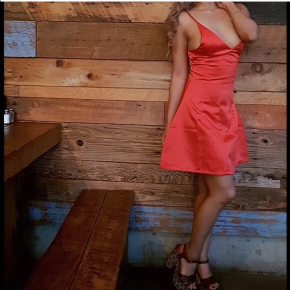 Satin skater plunge dress