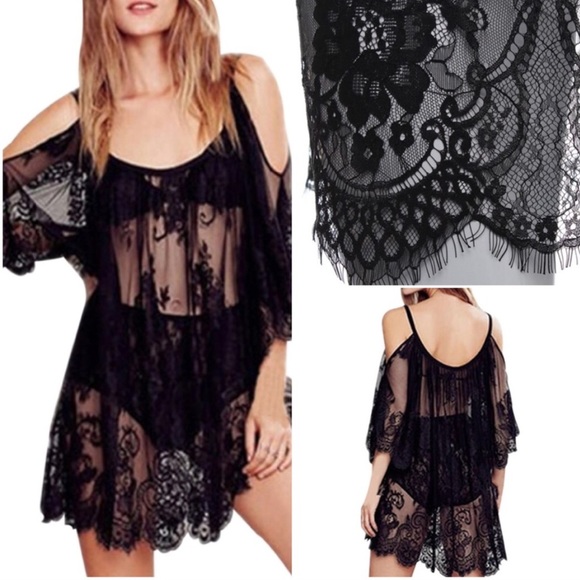 Sexy Summer Hippie Short Sheer Beach Dress-Black - Picture 4 of 5