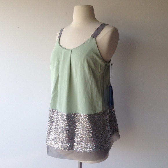 NWT Mint color block blouse with silver sequins